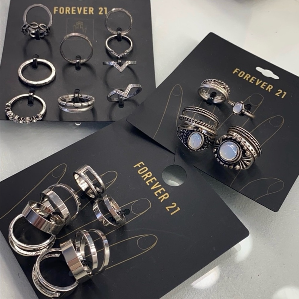 Forever 21 rings set Womens Silver Tone Trendy Statement Accessories Jewelry
